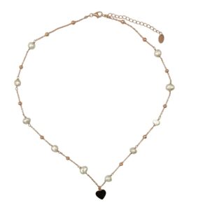 Collar Aura perlas y corazón negro, en plata rosé. GA005668
