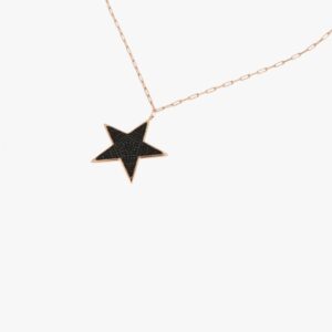 Collar Aura estrella grande piedras negras plata rosé. GA003836