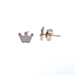 Pendientes  Aura plata rosé corona esmalte rosa pálido. PE007409
