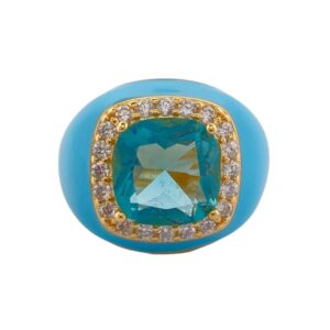 Sortija Aura esmalte azul celeste en plata dorada. SO003369