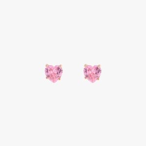Pendiente Aura plata dorada corazón rosa . PE002657