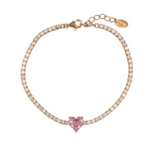 Pulsera Aura plata riviere con piedras y corazón rosa. PU007293