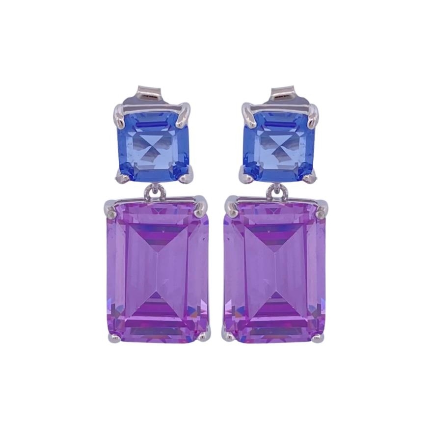 Pendientes aura plata con piedras malva y lavanda. PE007798