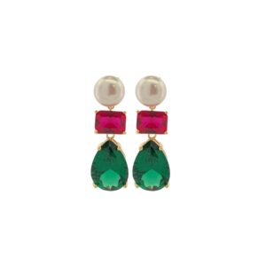 Pendiente Aura con perla y dos piedras granate y verde colgante. EA008392
