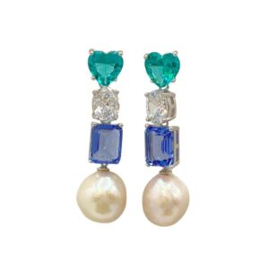 Pendientes Aura Plata con piedra Verde, ciclista, azul y perla. EA007833