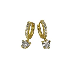 Pendientes aro Aura Plata doradoscorazón colgante circonitas. EA006371
