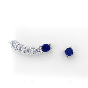 Pendientes Aura asimétricos. Trepador piedras blancas y piedra azul y solitario piedra azul.EA007770