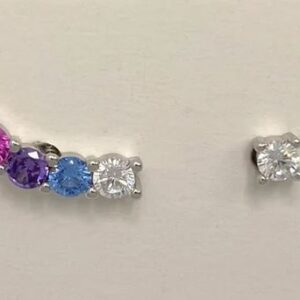 Pendientes Aura asimétricos. Trepador piedras multicolor y solitario piedra blanca.EA007772