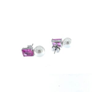 Pendientes Aura perla y piedra rectangular color rosa.EA008288