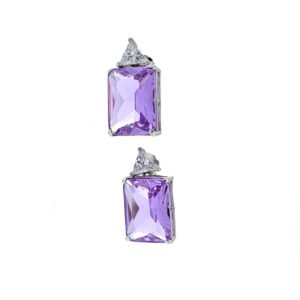 Pendientes Aura Plata piedra rectangular color malva.EA009618