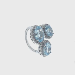 Anillo Aura Plata abierto tres piedras ovaladas color azul .RI004401