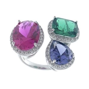 Anillo Aura Plata abierto con piedras de colores y formas variadas .RI004414