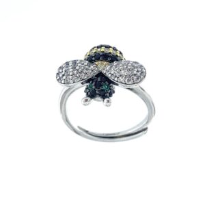 Anillo Aura Plata ajustable abeja con piedras.RI004276