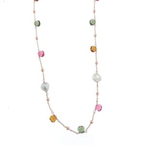 Collar Aura Plata baño rose piedras multicolor y perlas.NE006916