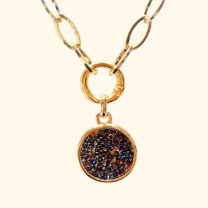 Collar aura Dorado Eslabones Grandes Alargados y Medallón Elements Swarovski 25 mm. C65/7