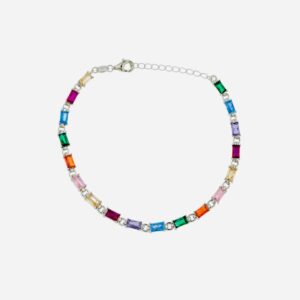Pulsera aura plata piedras baguette colores. BIARP46