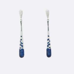 Pendientes Largos aura Plata Damero Bicolor Azul Oscuro y Blanco. EZB104318