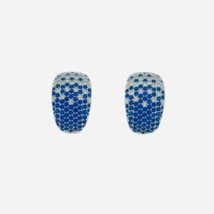 Pendientes aura Plata Damero Anchos Bicolor Azul Oscuro y Blanco Omega. EZC117859