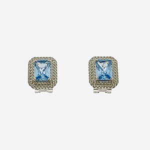 Pendientes aura Plata Kate Rectangulares Aguamarina Doble Cerco. EZB120640