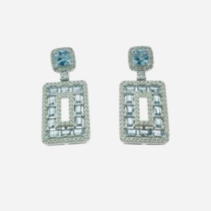 Pendientes Largos aura Plata Beatriz Rectangulares Aguamarina. EZB120615