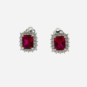 Pendientes aura Plata Fabiola Rectangular Rubí. EZB120483
