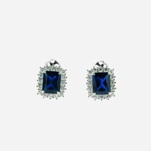 Pendientes aura Plata Fabiola Rectangular Zafiro. EZB078110