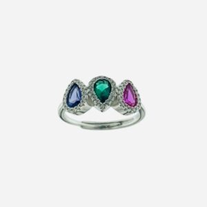Anillo aura plata circonitas pera multicolor. RI003864